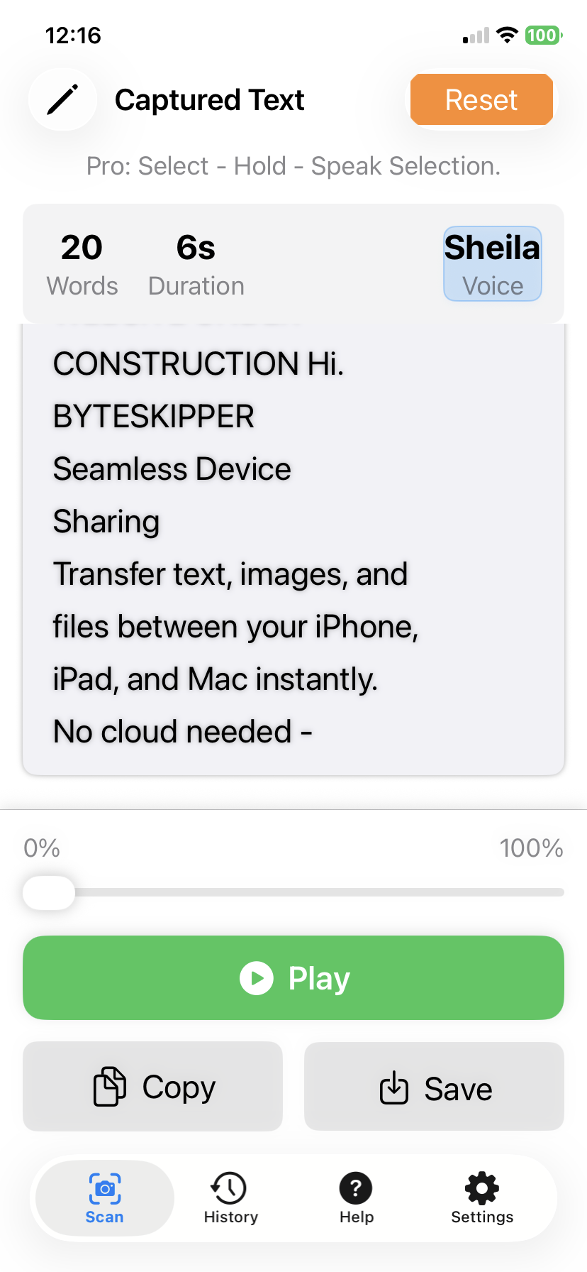 Edit screenshot showing text editor with selectable text